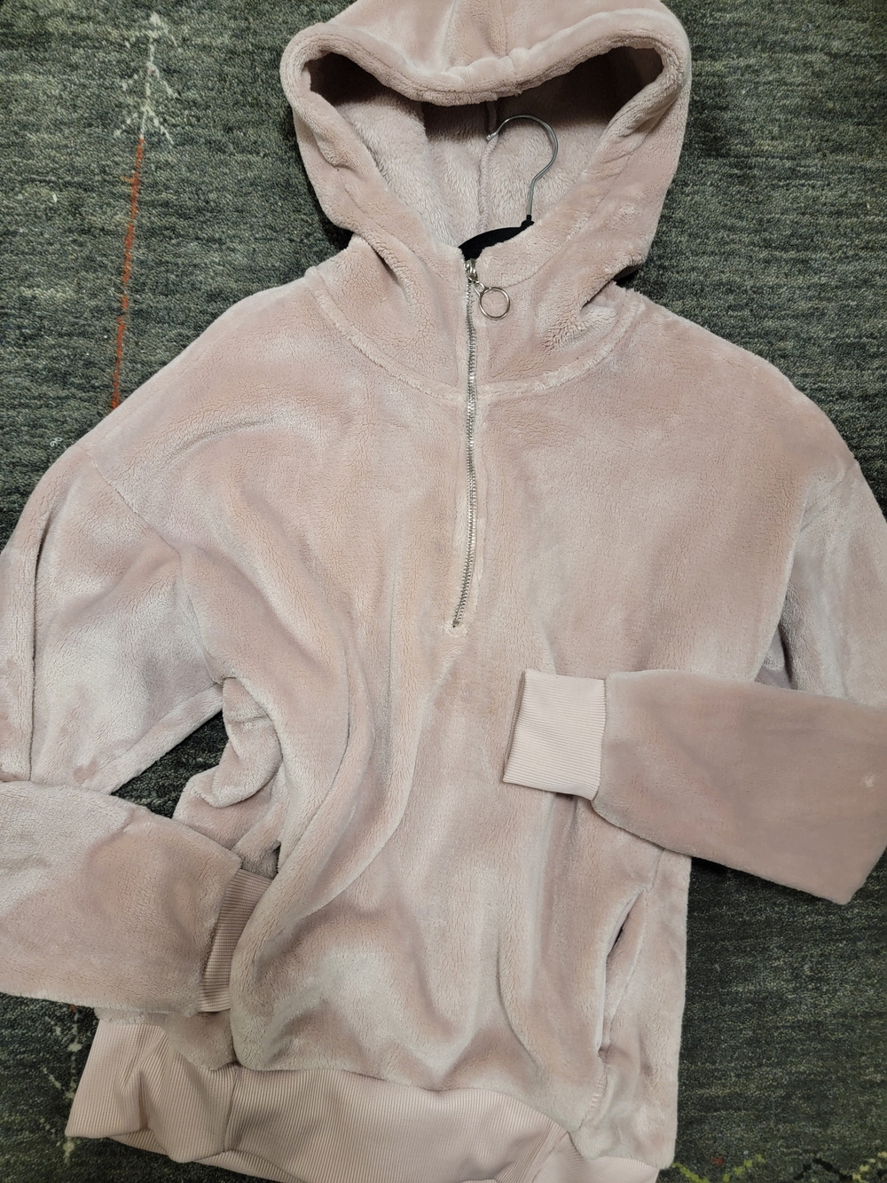 Teddy Plush Thick Cozy Light Dusty Pink Plush Zip-Up Hoodie New - Picture 2 of 5